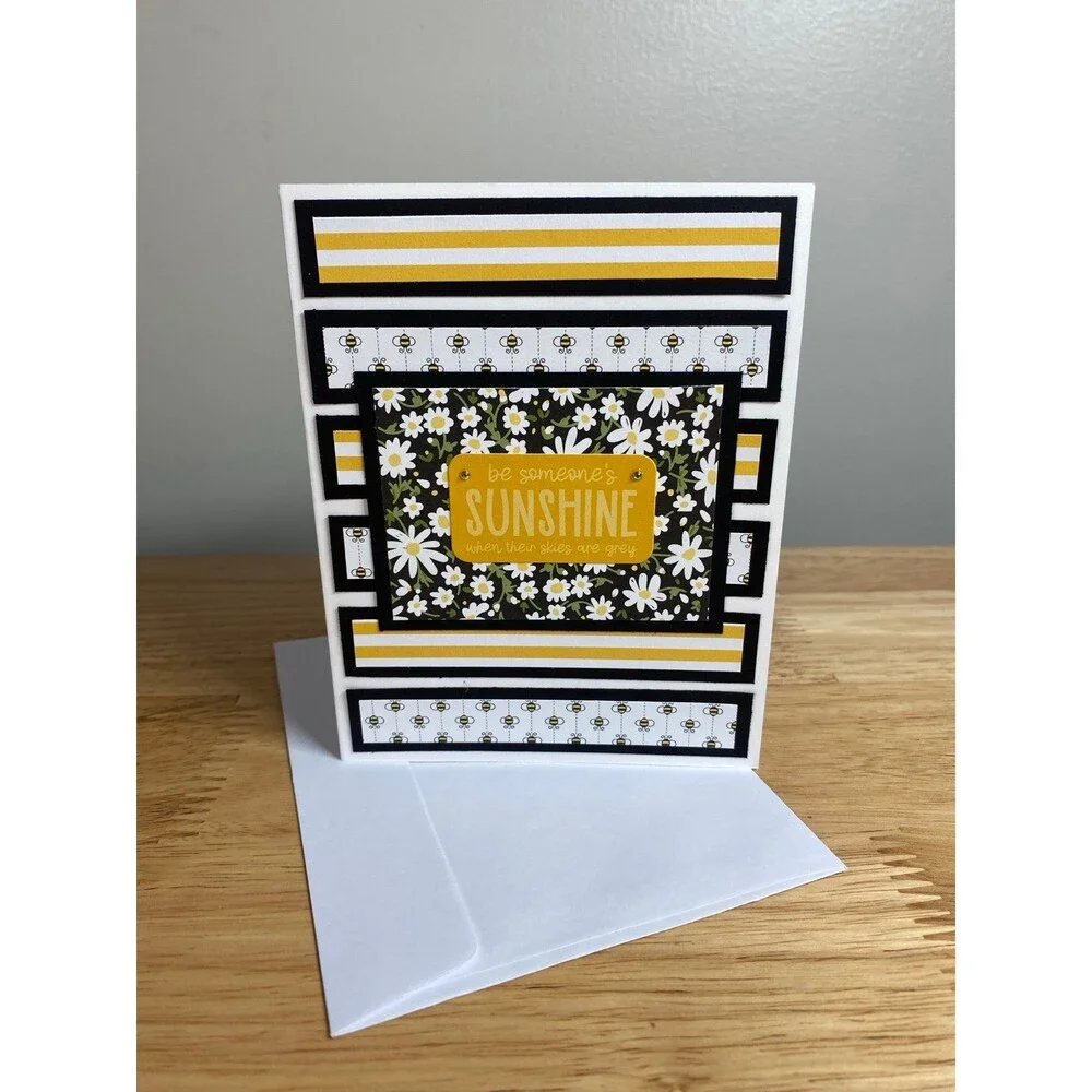 Bee & Flowers Greeting Card - Handmade A2 Card – All Occasion Blank Card